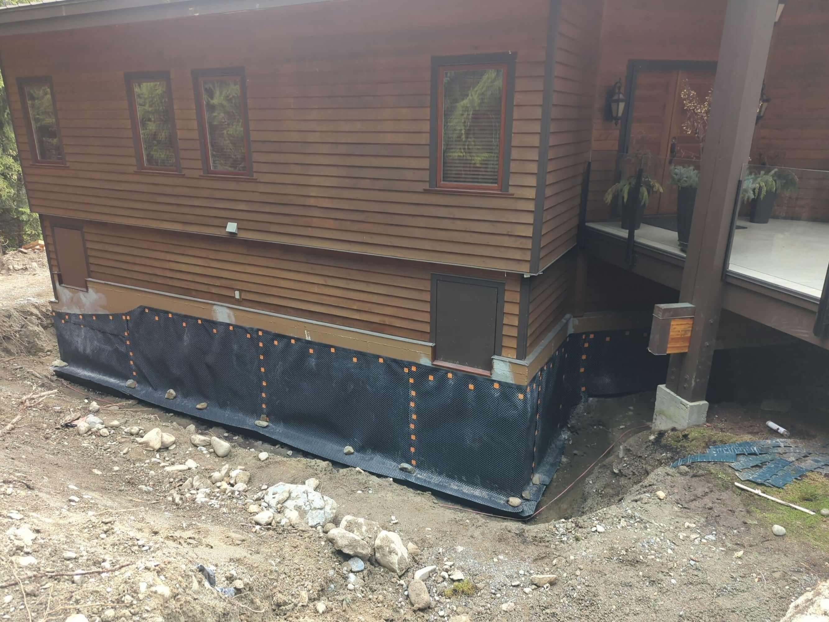 Dimple board installation and drain tile